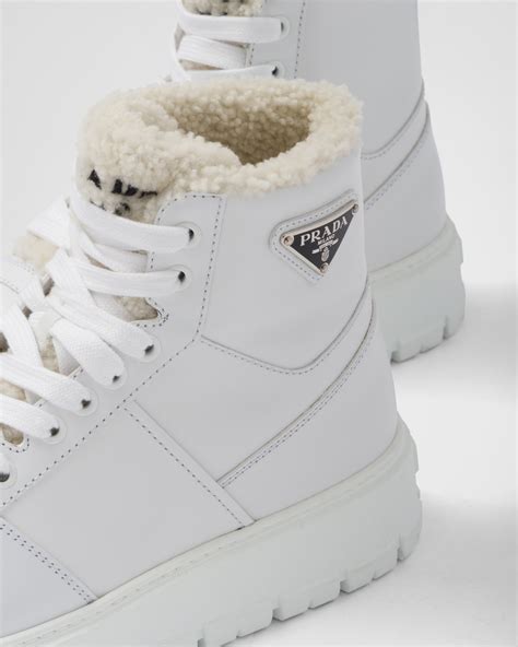 prada high sneakers|Prada leather and shearling sneakers.